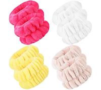 Chuangdi 4 Pairs Wrist Bands for Washing Face Wrist Spa Microfiber Wash Towel Band Scrunchies Absorbent Wristbands Sweatband for Women Prevent Liquid from Spilling(Bright Colors)