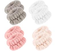 Chuangdi 4 Pairs Wrist Bands for Washing Face Wrist Spa Microfiber Wash Towel Band Scrunchies Absorbent Wristbands Sweatband for Women Prevent Liquid from Spilling(Stylish Colors)