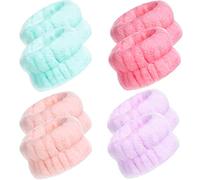 Chuangdi 4 Pairs Wrist Bands for Washing Face Wrist Spa Microfiber Wash Towel Band Scrunchies Absorbent Wristbands Sweatband for Women Prevent Liquid from Spilling(Cute Colors)