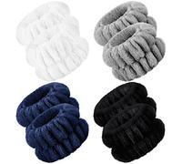 Chuangdi 4 Pairs Wrist Bands for Washing Face Wrist Spa Microfiber Wash Towel Band Scrunchies Absorbent Wristbands Sweatband for Women Prevent Liquid from Spilling(Dark Colors)