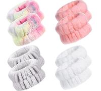 Chuangdi 4 Pairs Wrist Bands for Washing Face Wrist Spa Microfiber Wash Towel Band Scrunchies Absorbent Wristbands Sweatband for Women Prevent Liquid from Spilling