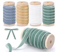 Chuangdi 4 Roll 30 Yards Christmas Velvet Ribbon Set 3/8 Inch Vintage Wooden Spool Fabric Trim Velvet Ribbon for Christmas Gift Wrapping Bow Wreath Decoration DIY Crafts Ornaments(Winter Color)