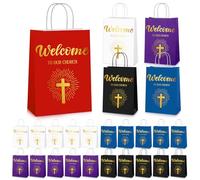 Chuangdi 50 Pcs Church Welcome Gift Bags - Red, Blue, Purple, White, Black - Crucifix Pattern - 5.9 x 3.15 x 8.27 Inches - Religious Activity