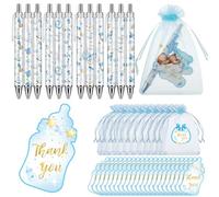 Chuangdi 50 Sets Baby Shower Favors Gifts for Guests Includes 50 Pcs Ballpoint Pens, Thank You Cards and Organza Bags, Cute Style, Boy