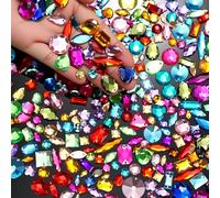 Chuangdi 500 Pcs Sew on Rhinestone Glass Crystals Acrylic Gems with 2 Holes Mix Shape Mix Size Flatback for DIY Jewelry Crafts Clothes Shoes Bag Costume Sewing Beads Decorations(Multicolor)