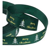 Chuangdi 60 Feet Christmas Grosgrain Ribbon Roll-Printed Xmas Cake Ribbon Wired, 0.8 Wide (Green, Pine)