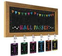 Chuangdi 7 Pcs Hall Passes for Classrooms 6 Pack Hall Bathroom Library Office and Nurse 1 Hall Passes Rustic Chalkboard with Key Holder Bathroom Passes Chalkboard for Classroom Middle School Supplies