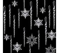 Chuangdi 72 Pieces Christmas Icicle Ornaments for Tree Acrylic Snowflake Ornaments Hanging Drop Snowflake Icicle Set for Christmas Tree Winter Outdoor Party Supplies(Clear)