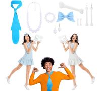 Chuangdi 9 Pcs Halloween Cavewoman Costume Set, Blue Scarf Bow Jungle Bone Hairclip Stone Accessories for Prehistoric Cosplay
