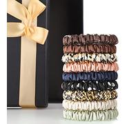 Chuangdi 9 Pieces Thanksgiving and Christmas Gifts Silk Scrunchies for Long Hair Silk Hair Ties Scrunchies for Women Girls Elastic Ponytail Holders with Gift Box(Vivid Style,Dark Colors)