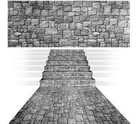 Chuangdi Brick Stone Wall Stone Wall Scene Setter Brick Sheet Wallpaper Curtains Door Removable Tablecloth Photo for Halloween Mardi Gras Party Home Decoration(2 Sheet,4.5 x 33 Ft)