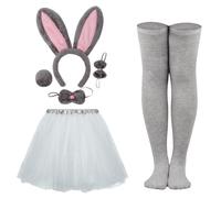 CHUANGLI 6 PCS Women Bunny Costume Set Included Rabbit Ears Headband Nose Bowtie Tail Tutu Skirt and Stocking for Halloween Easter Party Cosplay Dress Up