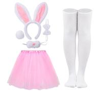 CHUANGLI 6 PCS Women Bunny Costume Set Included Rabbit Ears Headband Nose Bowtie Tail Tutu Skirt and Stocking for Halloween Easter Party Cosplay Dress Up