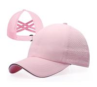 CHUANGLI Girls Criss Cross Ponytail Hat Reflective Baseball Cap Quick Dry Summer Sports Hats for Kids Age 3-12 Pink