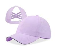 CHUANGLI Girls Criss Cross Ponytail Hat Reflective Baseball Cap Quick Dry Summer Sports Hats for Kids Age 3-12 Purple