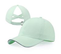 CHUANGLI Girls Criss Cross Ponytail Hat Reflective Lightweight Baseball Cap for Kids Quick Drying Mesh Sports Hat for Age 7-12 Mint Green