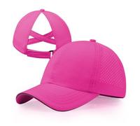 CHUANGLI Girls Criss Cross Ponytail Hat Reflective Lightweight Baseball Cap for Kids Quick Drying Mesh Sports Hat for Age 7-12 Rose