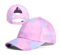 CHUANGLI Girls Criss Cross Ponytail Hat Reflective Lightweight Baseball Cap for Kids Quick Drying Mesh Sports Hat for Age 7-12 (Gradient Purple)