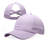 CHUANGLI Girls Criss Cross Ponytail Hat Reflective Lightweight Baseball Cap for Kids Quick Drying Mesh Sports Hat for Age 7-12 Purple