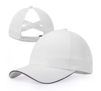 CHUANGLI Girls Criss Cross Ponytail Hat Reflective Lightweight Baseball Cap for Kids Quick Drying Mesh Sports Hat for Age 7-12