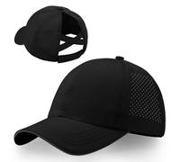 CHUANGLI Little Girls Reflective Baseball Cap Criss Cross Ponytail Hat Kids Quick Dry Mesh Summer Sports Hat for Toddler Ages 3-8 Black