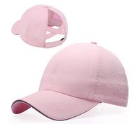 CHUANGLI Little Girls Reflective Baseball Cap Criss Cross Ponytail Hat Kids Quick Dry Mesh Summer Sports Hat for Toddler Ages 3-8 Pink