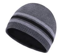 CHUANGLI Mens Winter Beanie Hat Striped Warm Knit Plain Ski Skull Cap Ribbed Stocking Hat for Men/Big Kids Dark Grey