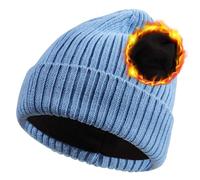 CHUANGLI Oversize XXL Winter Wool Beanie Hats for Men Women Fleece Lined Beanie Soft Warm Knit Hat Ski Stocking Cuffed Cap Blue