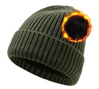 CHUANGLI Oversize XXL Winter Wool Beanie Hats for Men Women Fleece Lined Beanie Soft Warm Knit Hat Ski Stocking Cuffed Cap Army Green