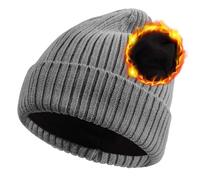 CHUANGLI Oversize XXL Winter Wool Beanie Hats for Men Women Fleece Lined Beanie Soft Warm Knit Hat Ski Stocking Cuffed Cap Light Grey