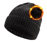 CHUANGLI Oversize XXL Winter Wool Beanie Hats for Men Women Fleece Lined Beanie Soft Warm Knit Hat Ski Stocking Cuffed Cap Slate Grey
