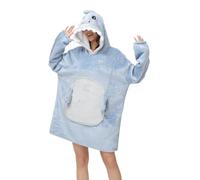chuangminghangqi Cuddly blanket for dressing with sleeves and hood, winter comfy and warm sofa blanket, unisex, oversized animal blankets, jumper, ladies, funny giant hoodie blanket, Shark, M