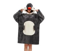 chuangminghangqi Cuddly blanket for dressing with sleeves and hood, winter comfy and warm sofa blanket, unisex, oversized animal blankets, jumper, ladies, funny giant hoodie blanket, penguin, L