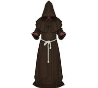 chuangminghangqi Mens Priest Halloween Costume Monk Outfit Medieval Cloak With Hood Cosplay Sorcerer Priest Friar Cowl Robe for Carnival Gothic Wizard Knight Renaissance Coffee S