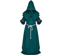 chuangminghangqi Mens Priest Halloween Costume Monk Outfit Medieval Cloak With Hood Cosplay Sorcerer Priest Friar Cowl Robe for Carnival Gothic Wizard Knight Renaissance Green XL