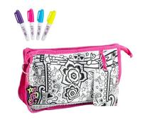 CHUANGOU Doodle Pencil Case, Color Your Own Canvas Pencil Pouch, Coloring Pencil Bag with Washable Fabric Markers