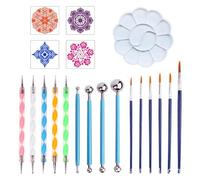 CHUANGOU Mandala Dotting Tool,20 Pcs Painting Rocks Mandala Painting Stencil Kits, with Paint Tray, Double Tips Ball Stylus Pens and Paint Brushes