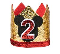 CHuangQi Mickey Theme Birthday Party Glitter Crown, 1st 2nd 3rd Birthday Party Hat for Boy Girl (2nd)