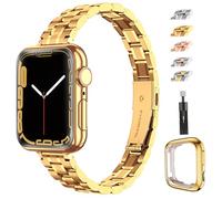 chuangshiji Metal Strap Compatible with Apple Watch Strap Series 10 42mm, Adjustable Replacement for iWatch 10 Series Strap Stainless Steel Band for Apple Watch Women with Case, Gold
