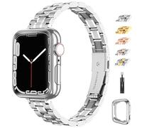 chuangshiji Metal Strap Compatible with Apple Watch Strap Series 9 8 7 6 5 4 3 2 1 SE, Adjustable Replacement for iWatch Strap 45mm 44mm 42mm Stainless Steel Band for Apple Watch Women Men, Silver