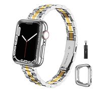 chuangshiji Metal Strap Compatible with Apple Watch Strap Series 9 8 7 6 5 4 3 2 1 SE, Adjustable Replacement for iWatch Strap 45mm 44mm 42mm Stainless Steel Band for Apple Watch Women Men Silver/Gold