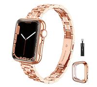 chuangshiji Metal Strap Compatible with Apple Watch Strap Series 9 8 7 6 5 4 3 2 1 SE, Adjustable Replacement for iWatch Strap 45mm 44mm 42mm Stainless Steel Band for Apple Watch Women Men, Rose gold