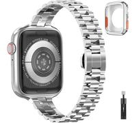 chuangshiji Slim Strap Compatible with Apple Watch 9 8 7 6 5 4 3 2 1 SE Series Metal Replacement for iWatch 38 mm 40 mm 41 mm Adjustable Stainless Steel for Apple Watch Band Apple Band Women, Silver,
