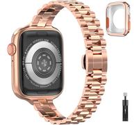 chuangshiji Slim Strap Compatible with Apple Watch SE 9 8 7 6 5 4 3 2 1 Series Metal Replacement for iWatch 38mm 40mm 41mm Adjustable Stainless Steel for Apple Watch Band with Case woman, Rosegold
