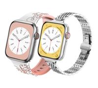 chuangshiji Thin Strap Compatible with Apple Watch Strap Series 9 8 7 6 5 4 3 2 1 SE, Adjustable Replacement for iWatch Strap 41mm 40mm 38mm Women Stainless Steel Metal Band for Apple Watch, Silver