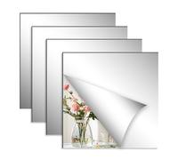 chuanhylis 4/10 Set Mirror Tiles, Stick on Mirrors for Walls 20x20cm, Acrylic Mirror for Home Decoration, Bathroom, Living, Bedroom, Wardrobe, Wall (4)