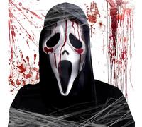 Chuankefanxing Halloween Horror Scream Mask, Scary Skull Face Mask with Hood, Horror Latex Halloween Party Costume Cosplay Prop, Ghost Evil Design Costume Accessory