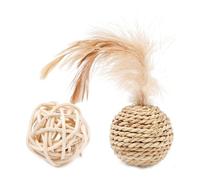 CHUANYGU 2-Pack Natural Rattan Ball Cat Toys with Built-in Bells - Handwoven Straw Interactive Play Balls for Indoor Cats