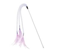 CHUANYGU Interactive Cat Teaser Wand with Feathers and Bell - Bite Resistant Durable Stick Toy for Indoor Cats, 42cm Play Pole with Colorful Attachments for Exercise and Hunting Simulation(Purple)