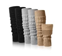 Chuarry 3 Pairs Winter Fleece Lined Leg Warmer for Women Skating Leg Warmer Long Boot Socks for Women Skating Every Day Wear, Black, Gray, Yellow, One Size
